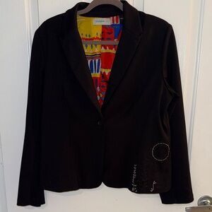 Desigual Black Blazer with Vibrant Multicolor Lining